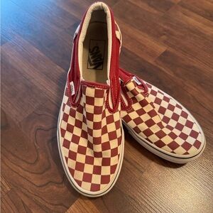 Vans Red and White Checkered Slip-On Sneakers